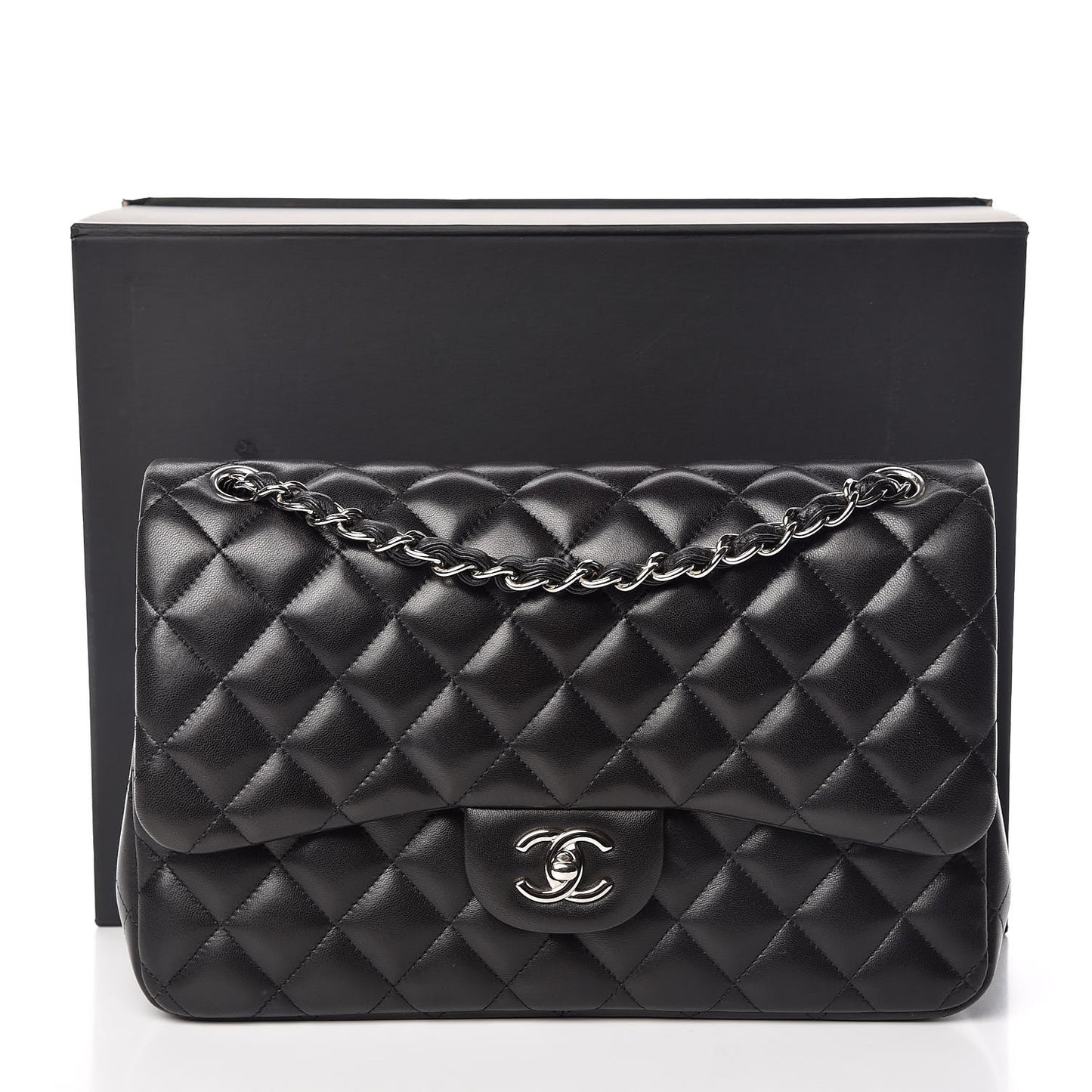 Lambskin Quilted Jumbo Double Flap Black