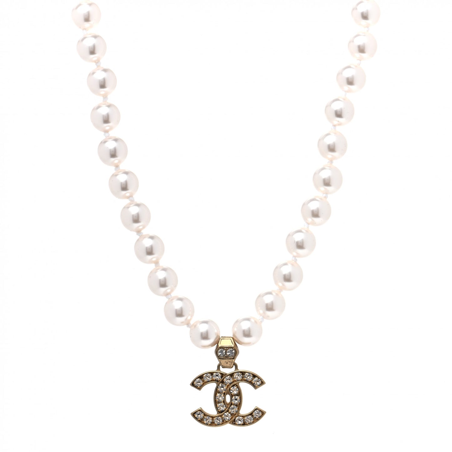 Pearl Crystal CC Short Necklace Gold
