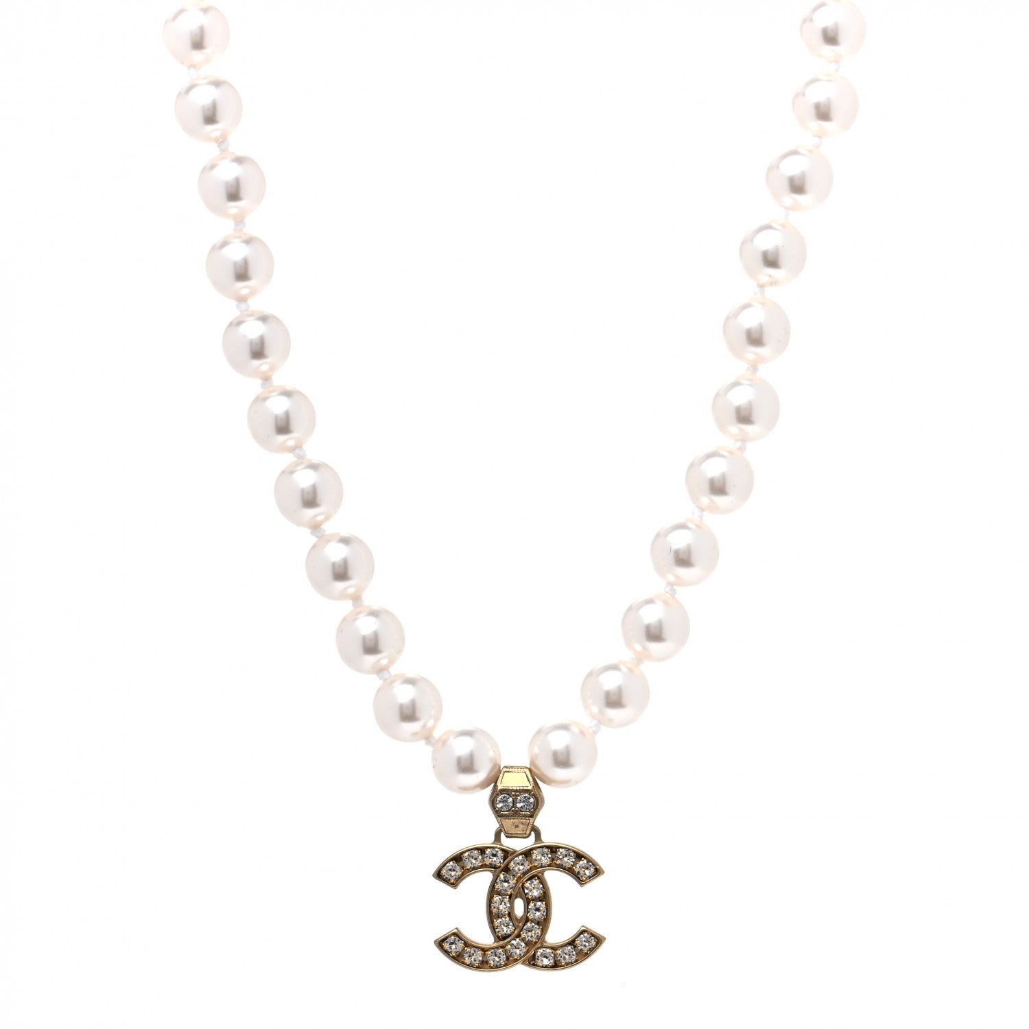 Chanel Pearl Crystal CC Short Necklace Gold 1 of 4