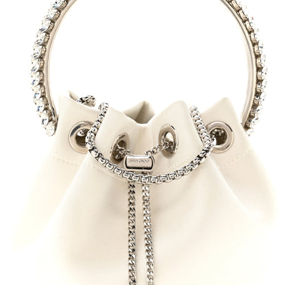 Jimmy Choo Satin Crystal Embellished Bon Bon Bucket Bag White 7 of 10