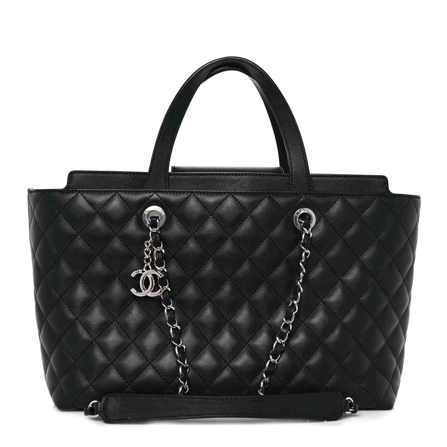 Calfskin Quilted Large Easy Shopping Tote Black