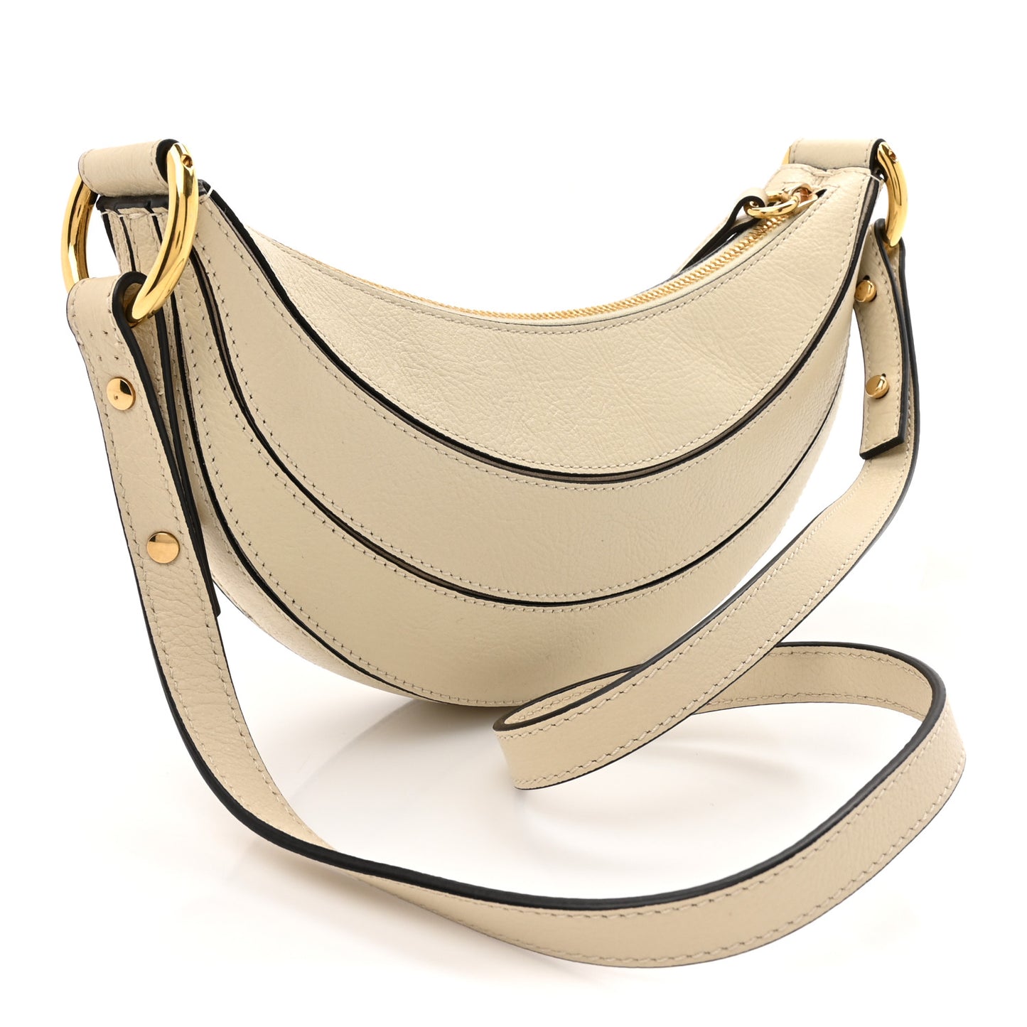 Grained Calfskin Banana Crossbody Bag Vegetal Beige