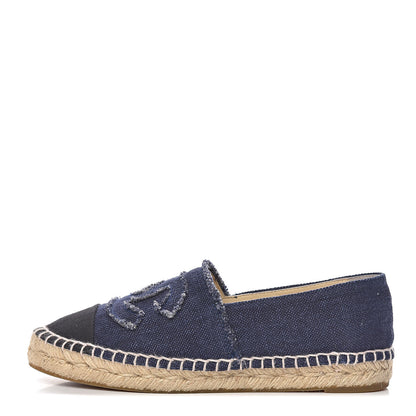 Chanel Denim Toile CC Espadrilles 38 Navy Black 1 of 9