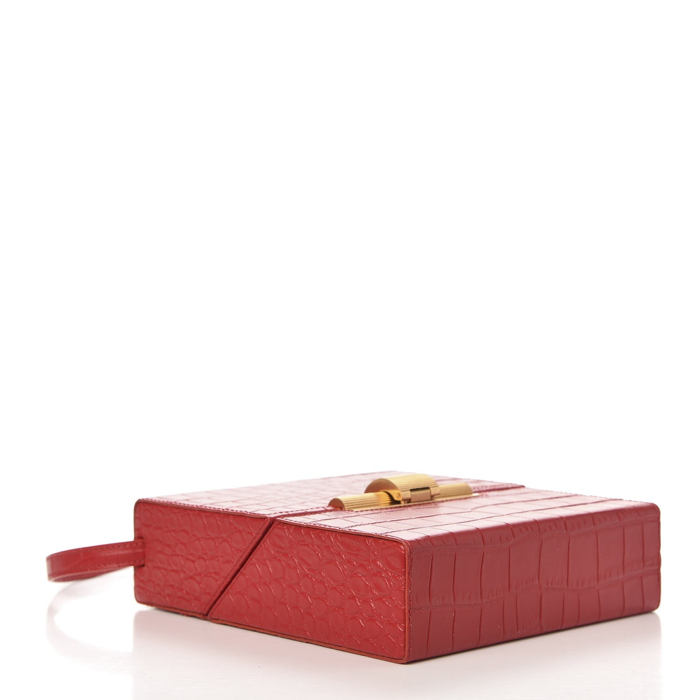Calfskin Crocodile Embossed Daisey Box Clutch Red