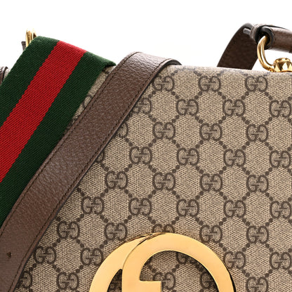 Gucci GG Supreme Monogram Textured Dollar Calfskin Web Medium Blondie Top Handle Shoulder Flap Bag Beige Ebony New Acero 8 of 12