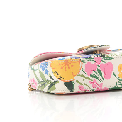 Gucci X KEN SCOTT Calfskin Matelasse Floral Print Super Mini GG Marmont Shoulder Bag Ivory Pink 7 of 8