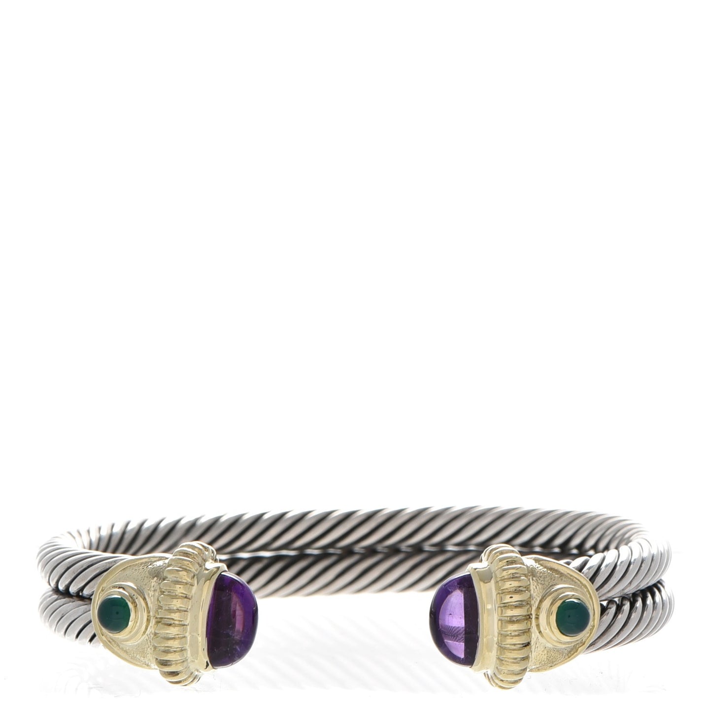 Sterling Silver 14K Yellow Gold Amethyst Green Onyx Double Cuff
