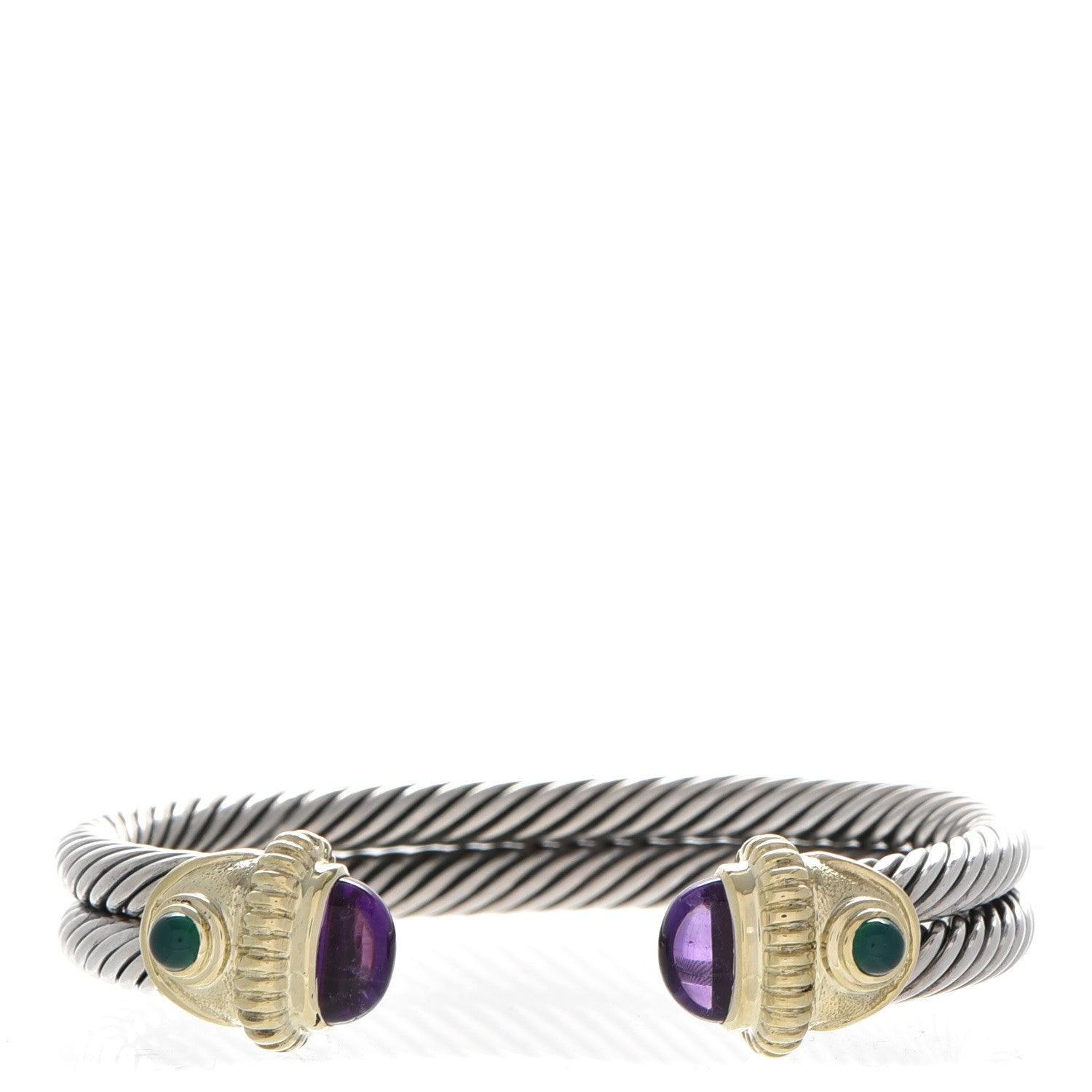 David Yurman Sterling Silver 14K Yellow Gold Amethyst Green Onyx Double Cuff 1 of 5