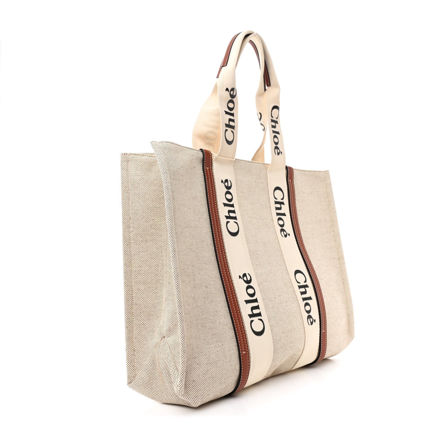 Cotton Calfskin Large Woody Ribbon Tote White Brown