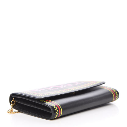 Versace Calfskin 90's Vintage Logo Chain Evening Bag Black 4 of 9