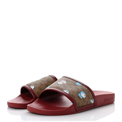 Gucci X DORAEMON Mini Vintage GG Supreme Monogram Womens Slide Sandals 35 Beige Cherry Red 3 of 8