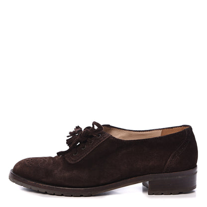 Chanel Suede CC Lace Up Oxford 38 Brown 1 of 12