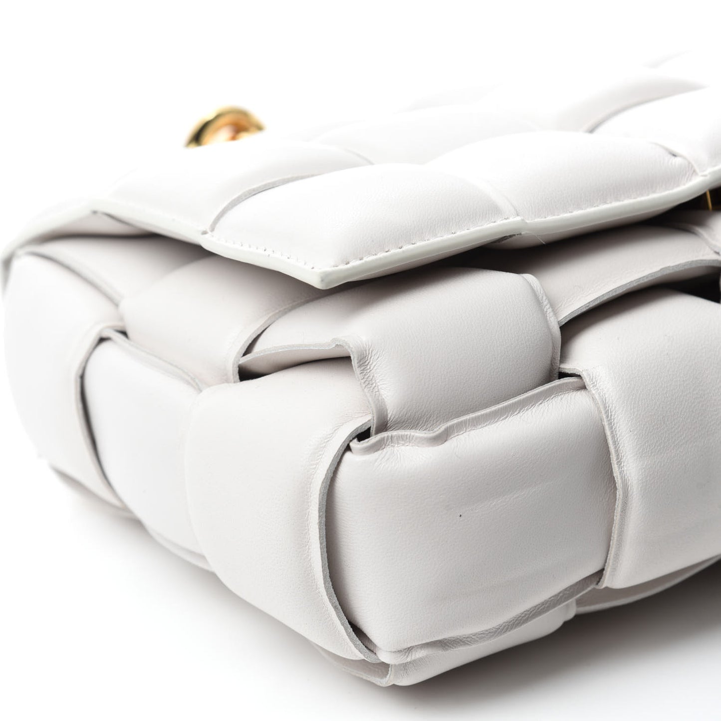 Lambskin Maxi Intreccio Padded Chain Cassette Crossbody Bag White