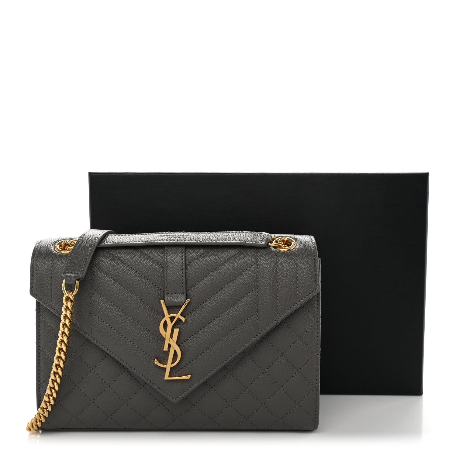 Saint Laurent Grain De Poudre Textured Mixed Matelasse Medium Triquilt Monogram Satchel Fog 10 of 10