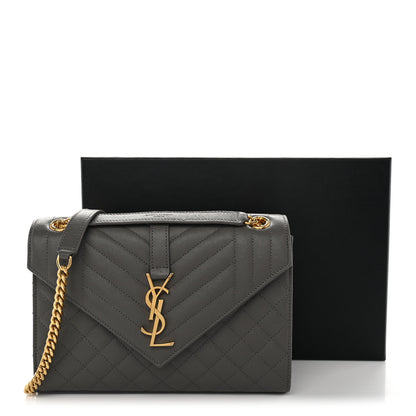 Saint Laurent Grain De Poudre Textured Mixed Matelasse Medium Triquilt Monogram Satchel Fog 10 of 10