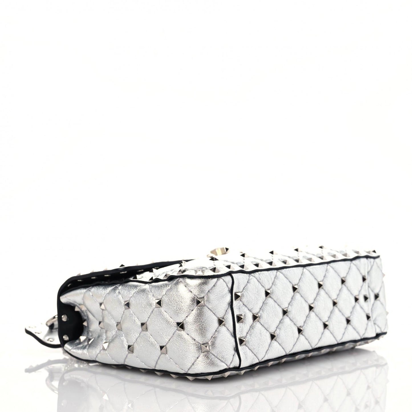 Metallic Nappa Medium Rockstud Spike Shoulder Bag Silver