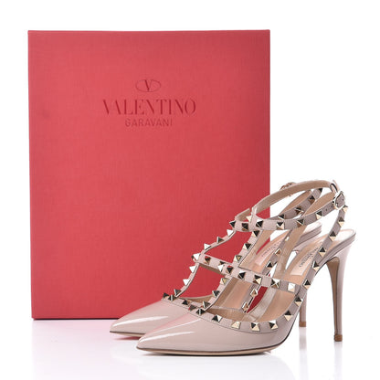 Valentino Garavani Patent Nappa Rockstud Ankle Strap 100mm Pumps 38 Poudre 11 of 11