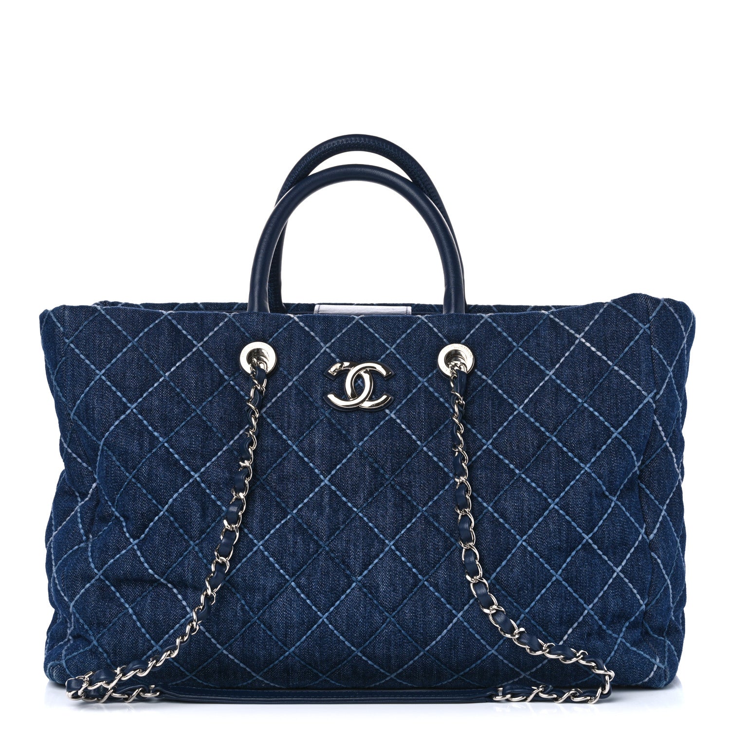 Chanel Denim Quilted Large Coco Handle Shopping Tote Blue 1 of 12