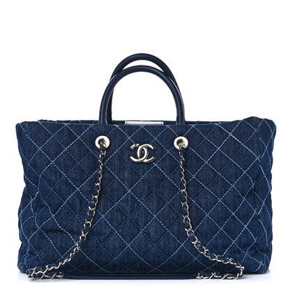 Chanel Denim Quilted Large Coco Handle Shopping Tote Blue 1 of 12
