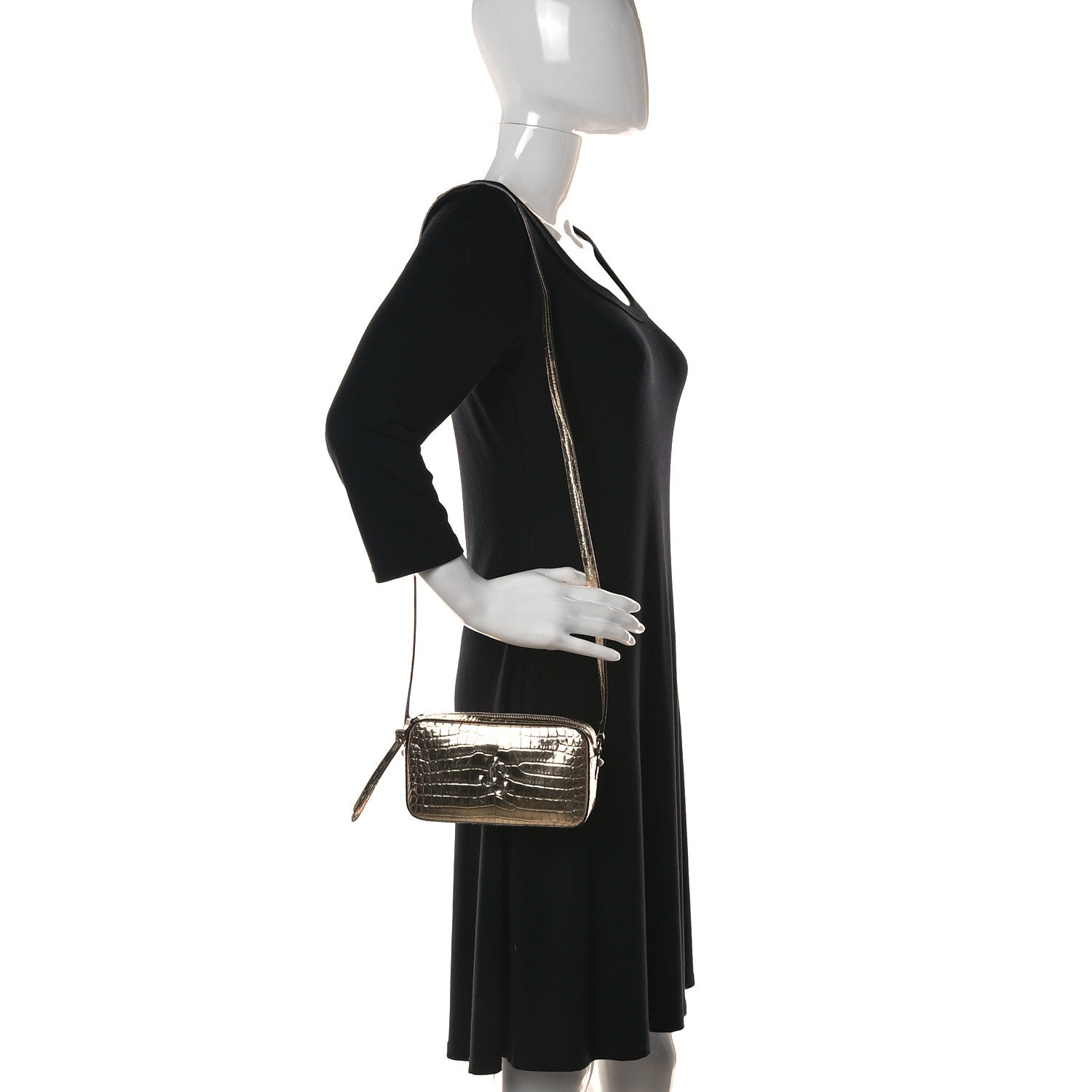 Jimmy Choo Calfskin Crocodile Embossed Mini Hale Crossbody Gold 5 of 9