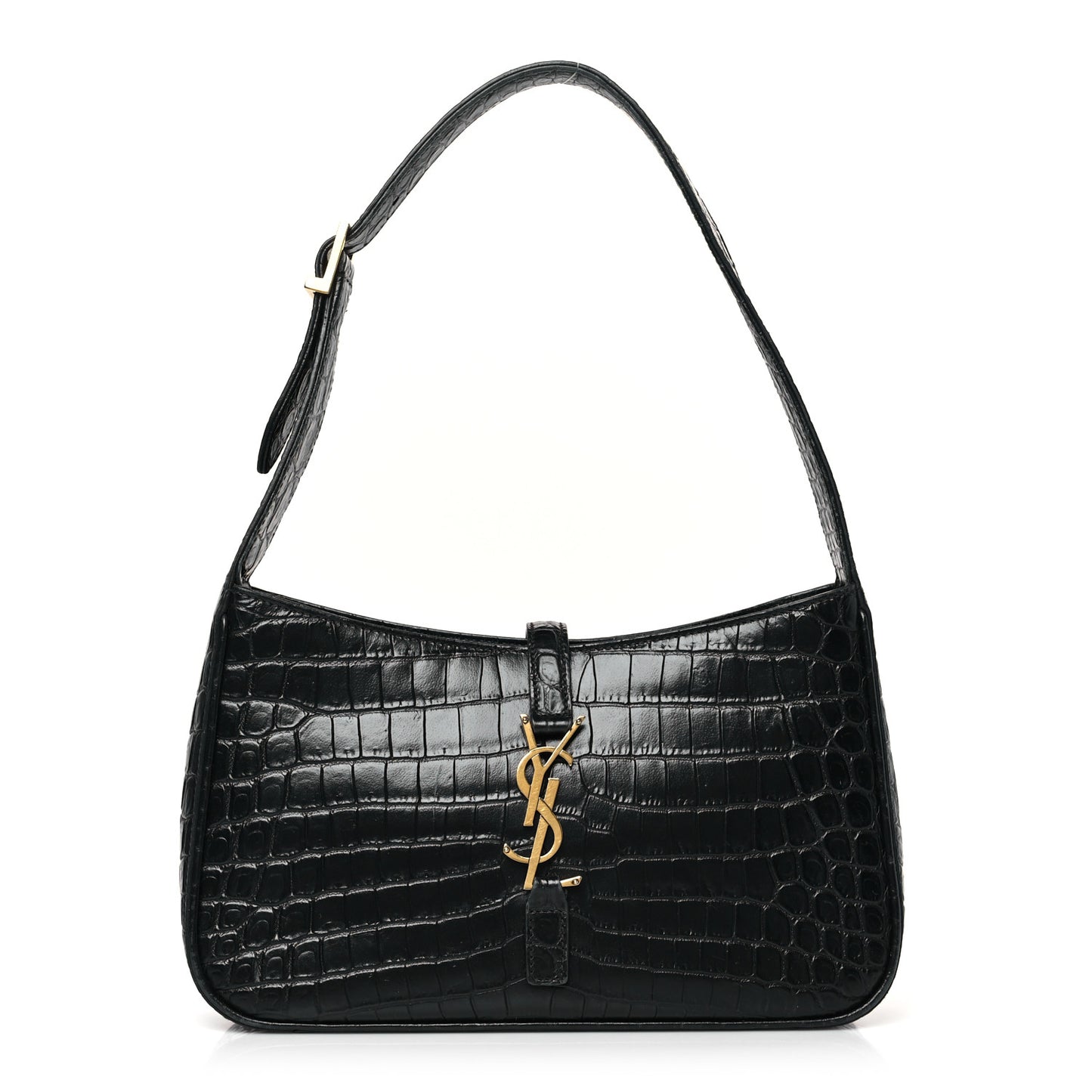 Calfskin Crocodile Embossed LE 5 A 7 Hobo Black