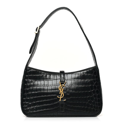 Saint Laurent Calfskin Crocodile Embossed LE 5 A 7 Hobo Black 1 of 10