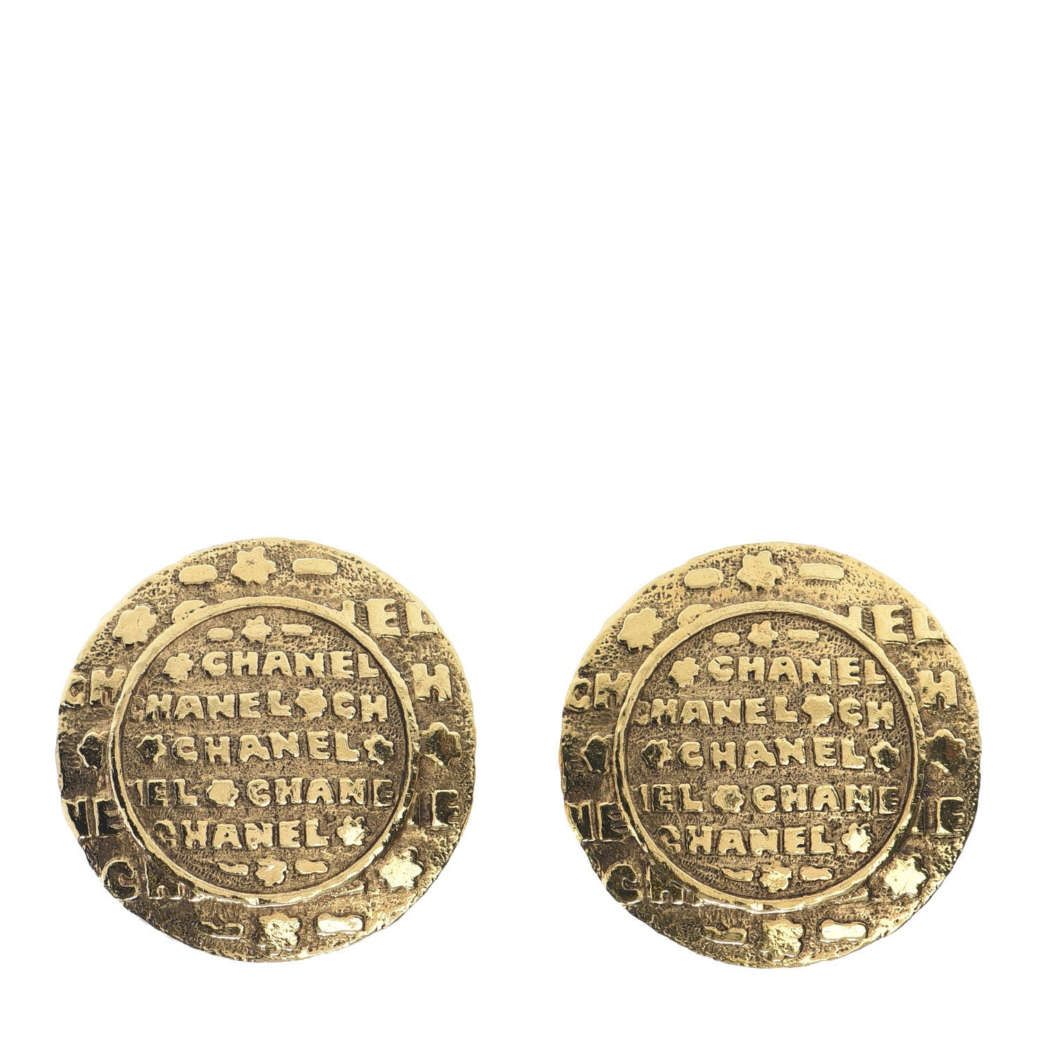 Chanel Medallion Clip On Earrings Gold 1 of 5