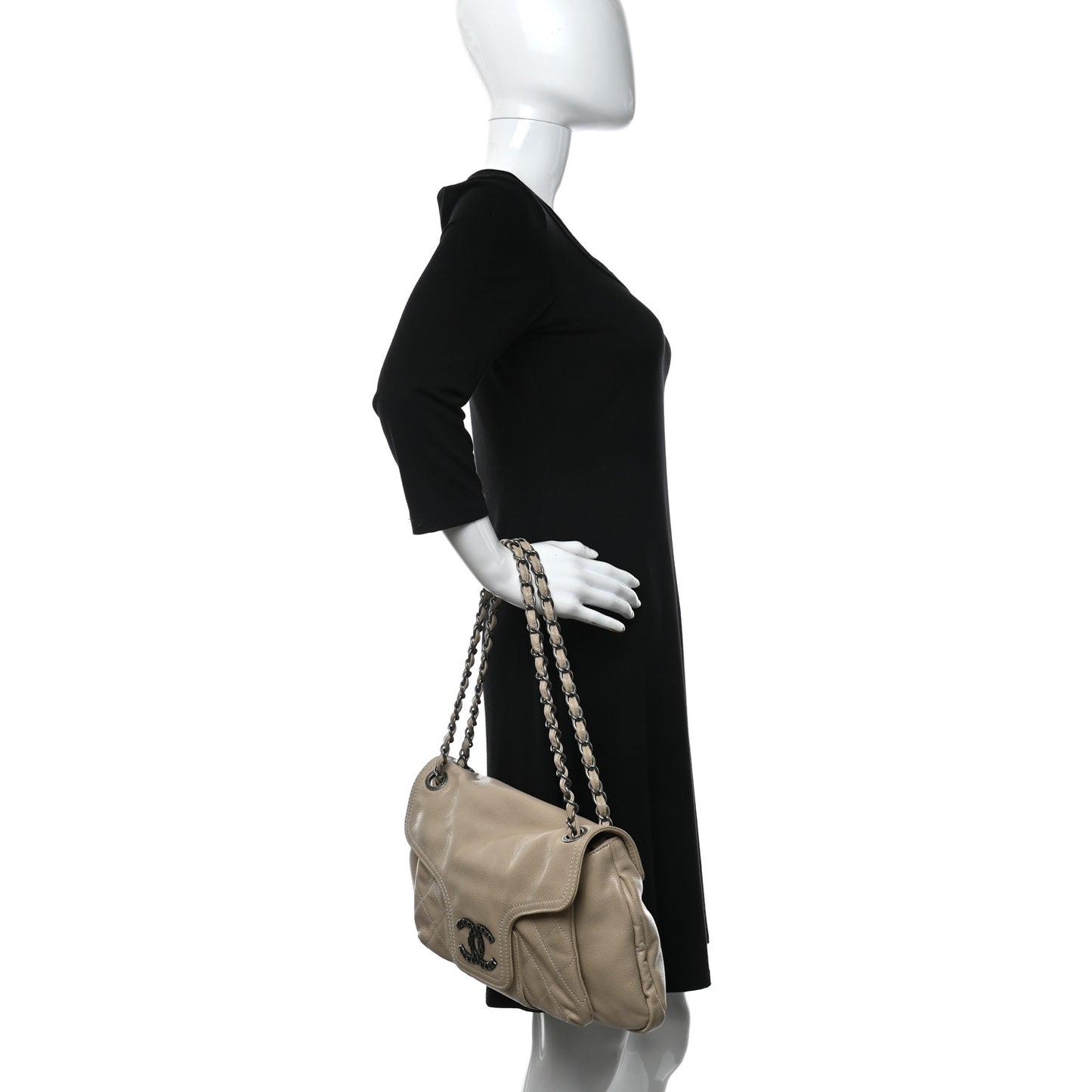Glazed Caviar Coco Rider Flap Shoulder Bag Beige