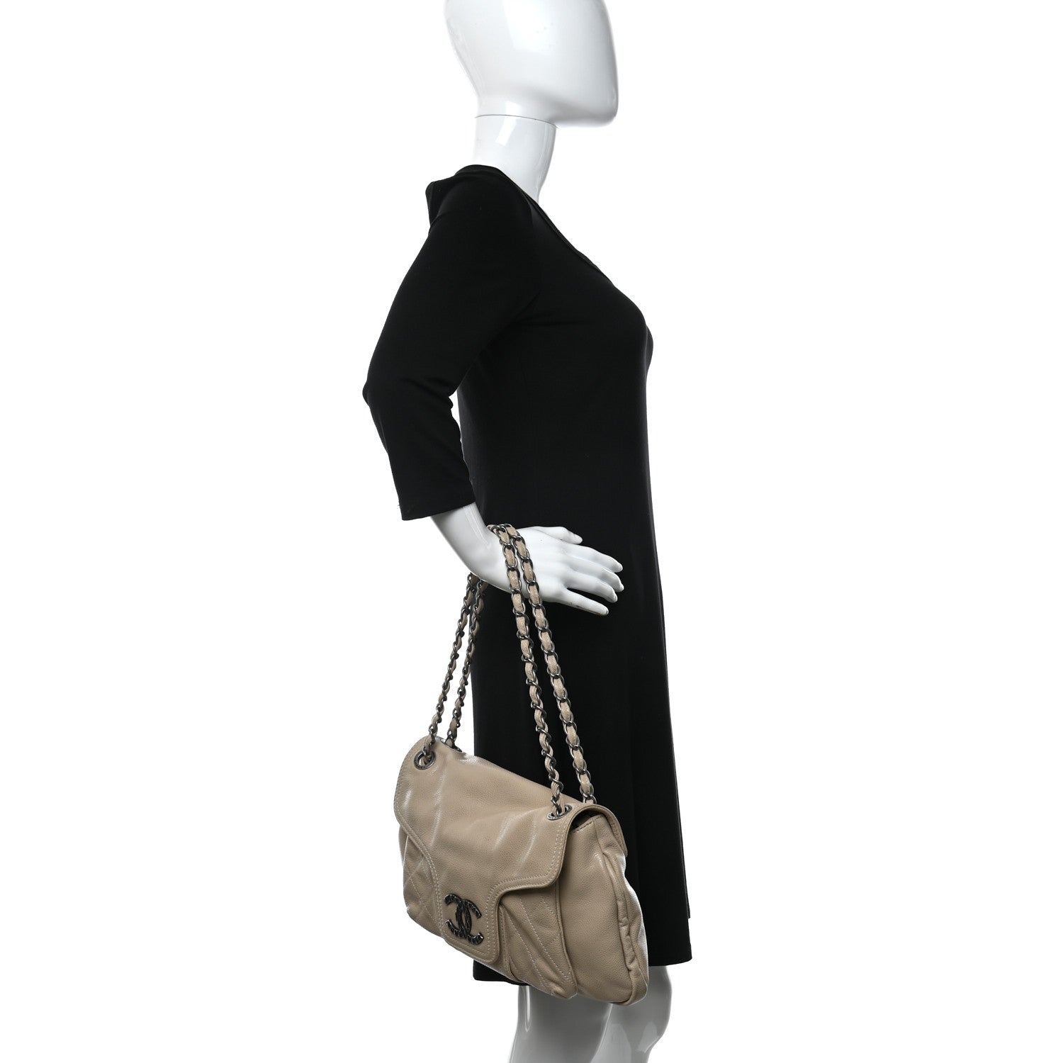 Chanel Glazed Caviar Coco Rider Flap Shoulder Bag Beige 2 of 10