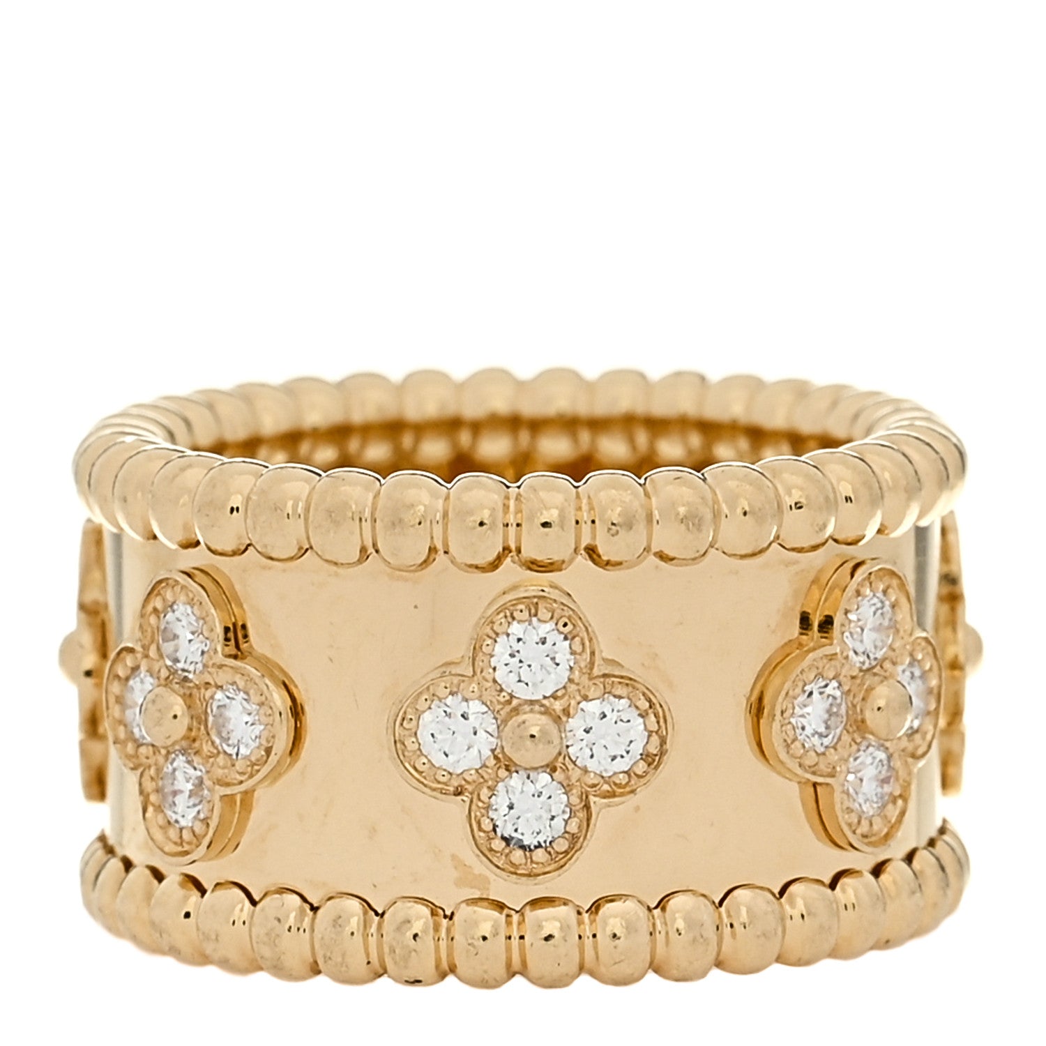 Van Cleef & Arpels 18K Yellow Gold Diamond Perlee Clovers Ring 47 4 3 of 4