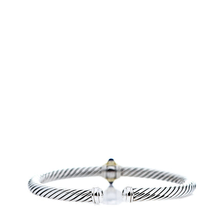 David Yurman Sterling Silver 14K Yellow Gold Blue Topaz Lapis Lazuli 5mm Cable Renaissance Station Bracelet 2 of 3