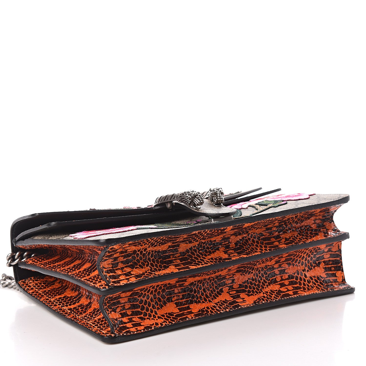 Gucci GG Supreme Monogram Snakeskin Elton Embroidered Medium Dionysus Shoulder Bag Beige Orange 4 of 13