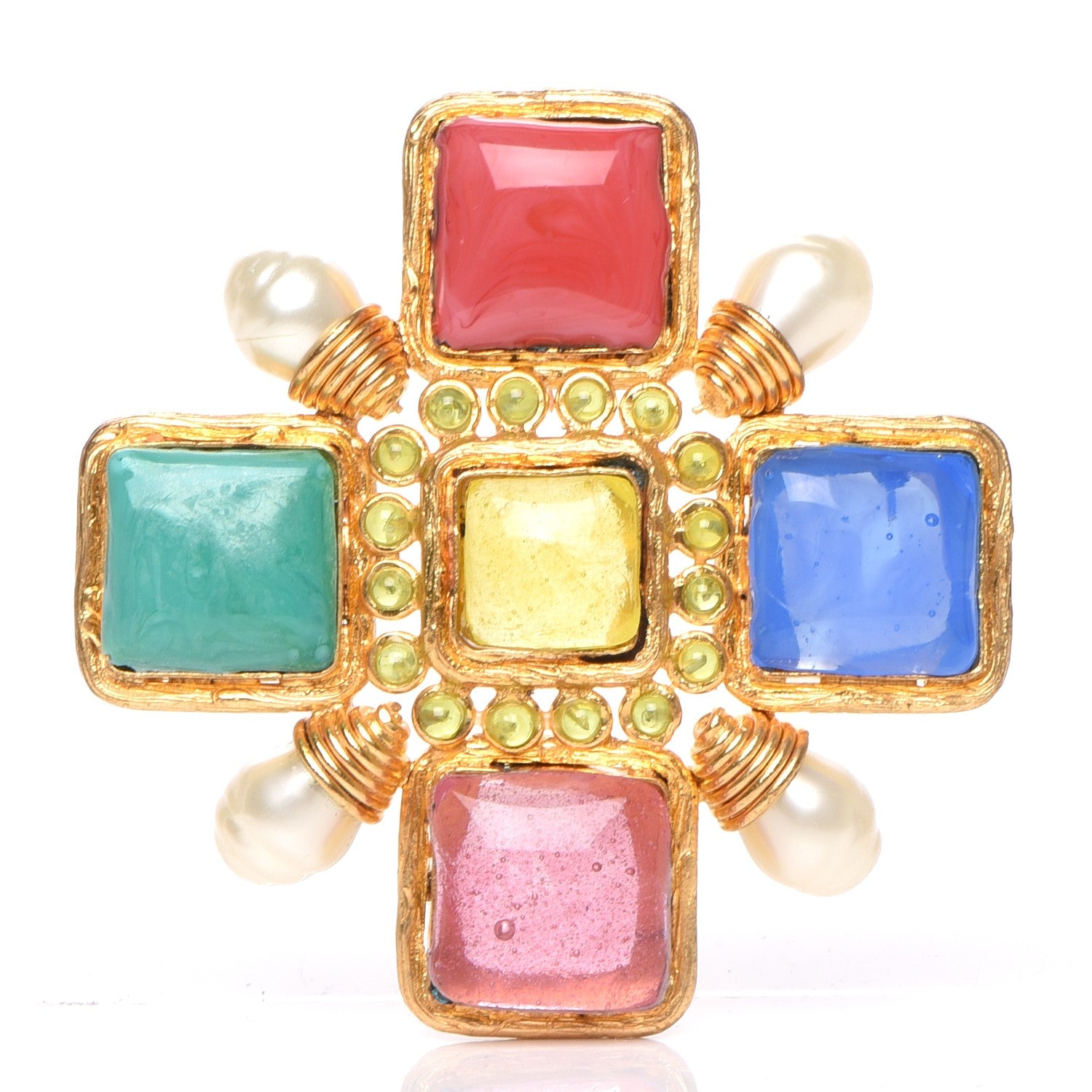 Chanel Gripoix Poured Glass Pearl Brooch Gold Multicolor 1 of 6