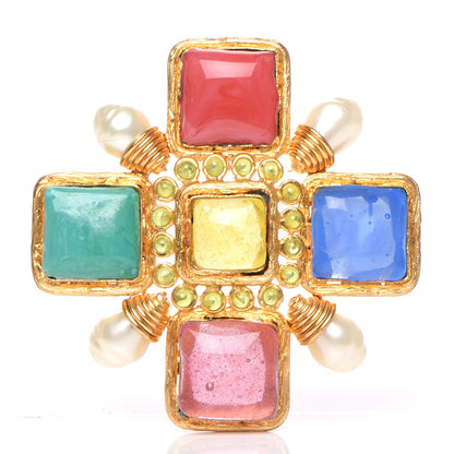 Chanel Gripoix Poured Glass Pearl Brooch Gold Multicolor 1 of 6