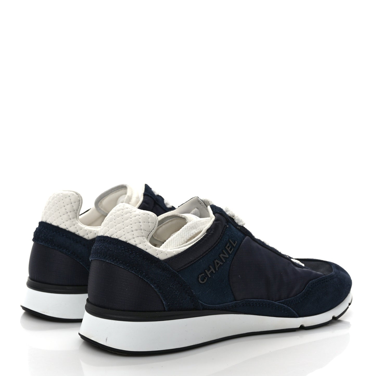 Nylon Suede Kidskin Calfskin Logo Sneakers 37 Dark Navy Blue Navy Blue Black