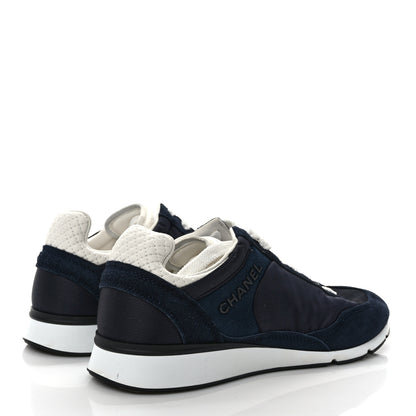 Chanel Nylon Suede Kidskin Calfskin Logo Sneakers 37 Dark Navy Blue Navy Blue Black 4 of 9