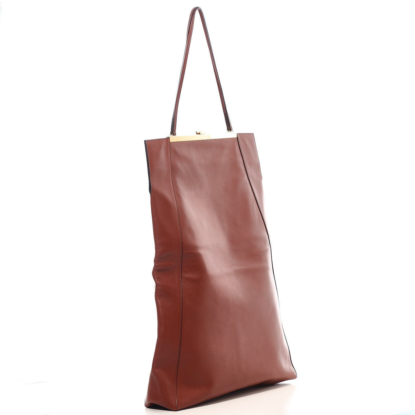 Calfskin Vertical Clasp Cabas Marron Terracotta