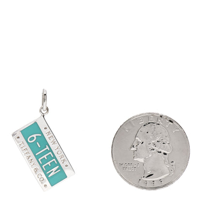 Tiffany Sterling Silver Enamel Sixteen License Plate Charm Blue 1 of 3