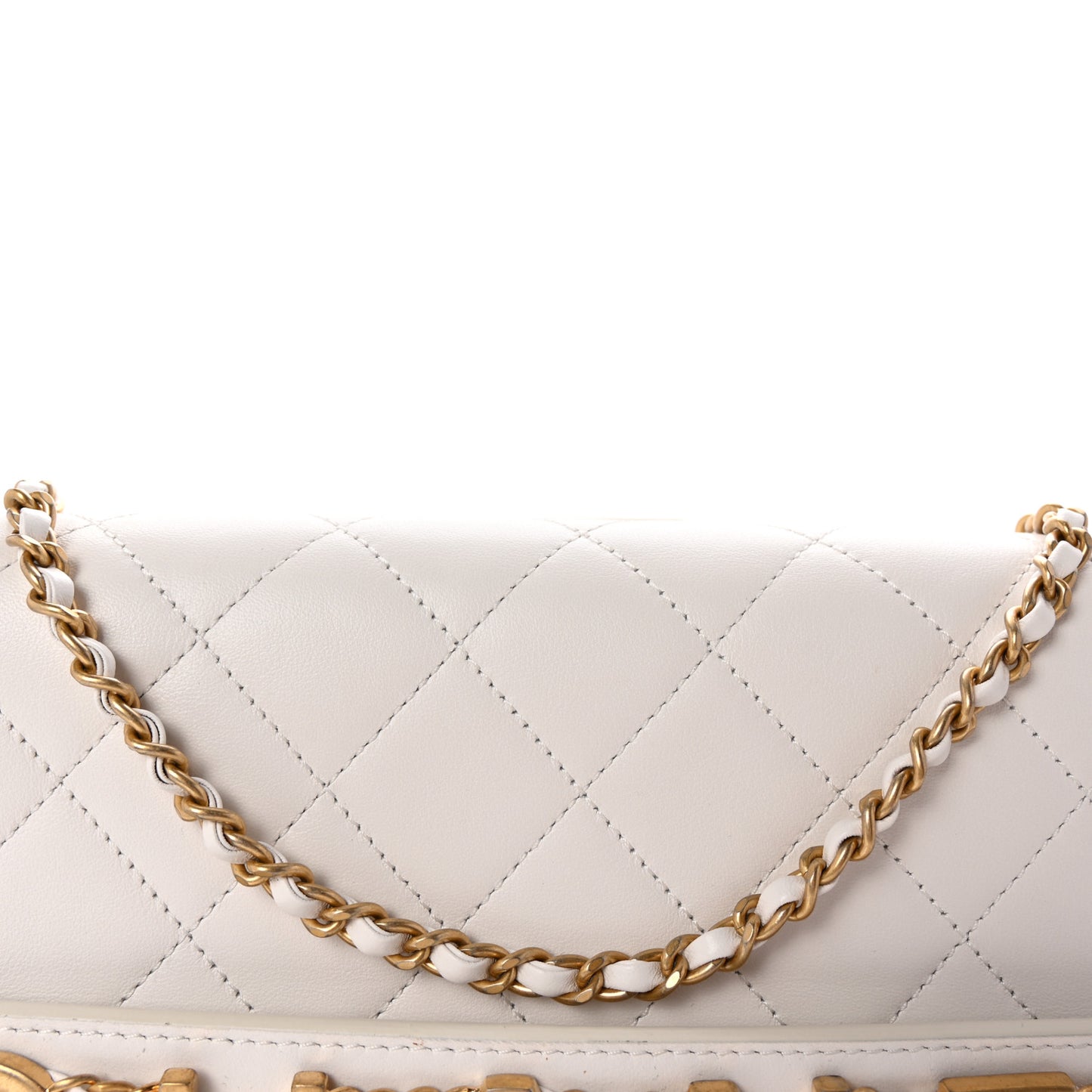 Calfskin Quilted Enchained Clutch White
