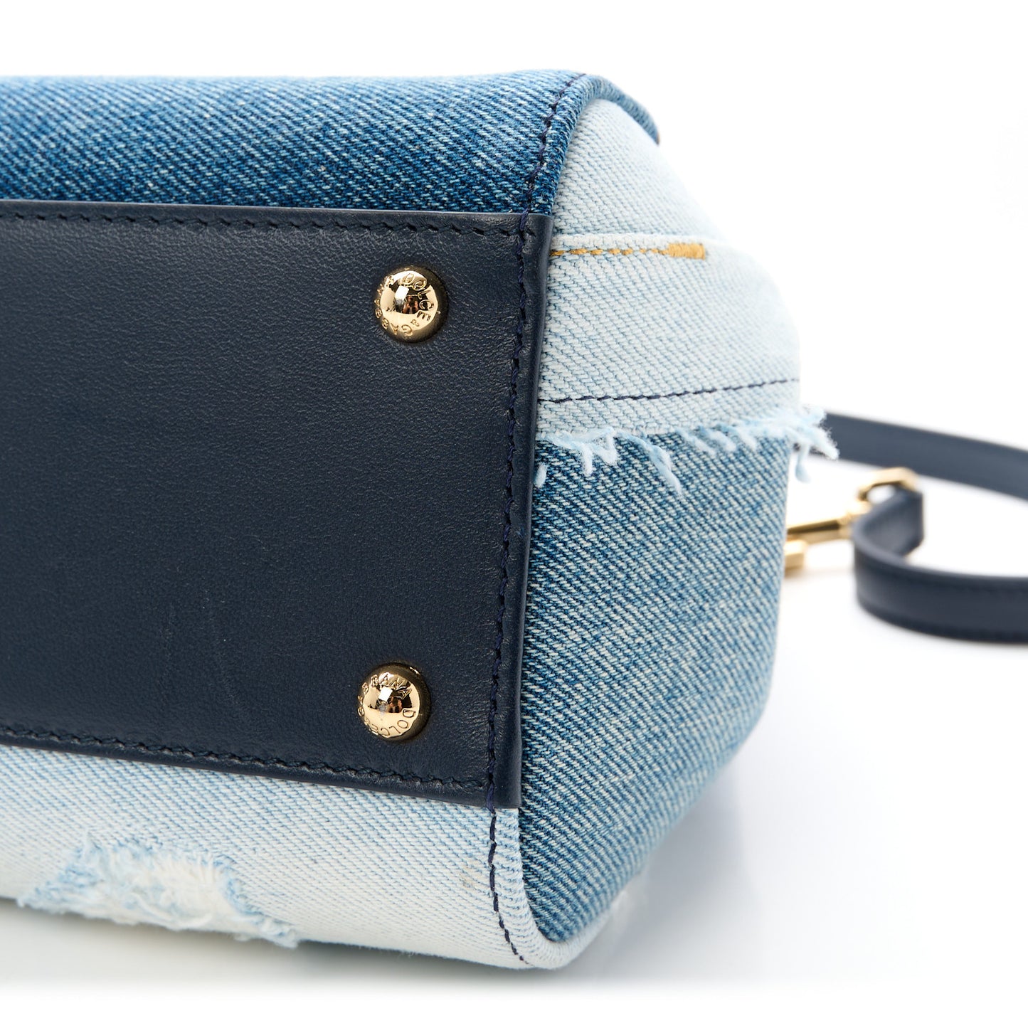 Calfskin Denim Patchwork Medium Miss Sicily Satchel Blue