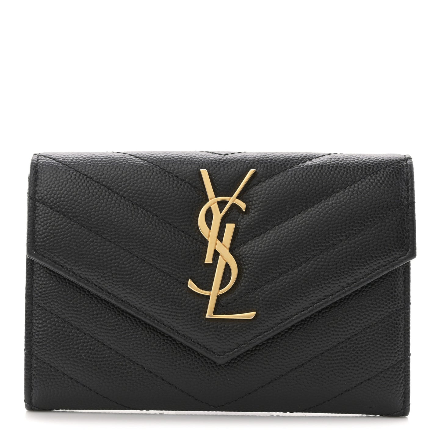 Grain De Poudre Matelasse Chevron Small Monogram Envelope Wallet Black