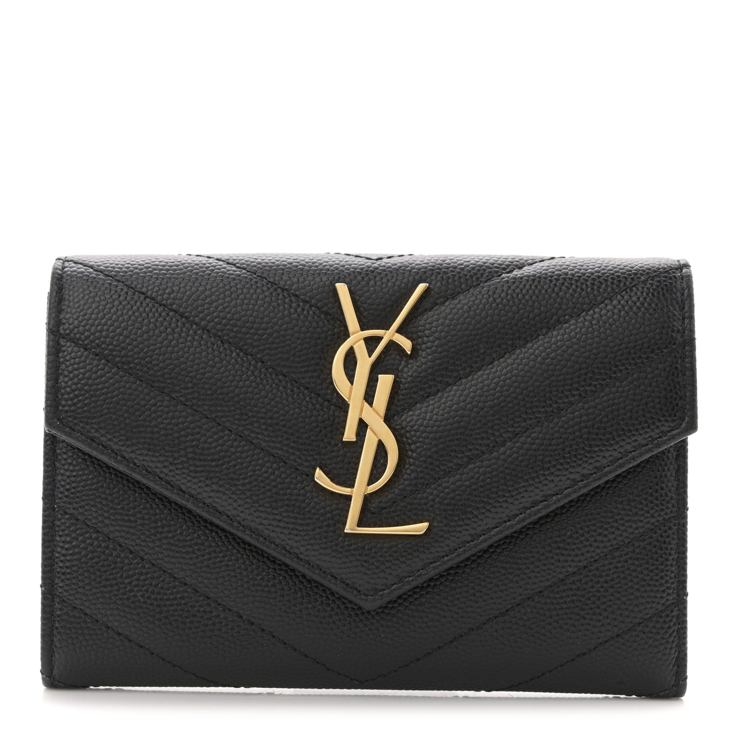 Saint Laurent Grain De Poudre Matelasse Chevron Small Monogram Envelope Wallet Black 1 of 9