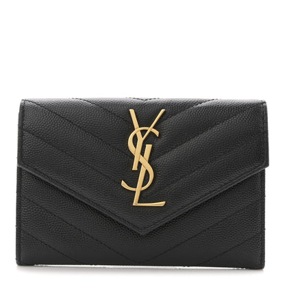 Saint Laurent Grain De Poudre Matelasse Chevron Small Monogram Envelope Wallet Black 1 of 9