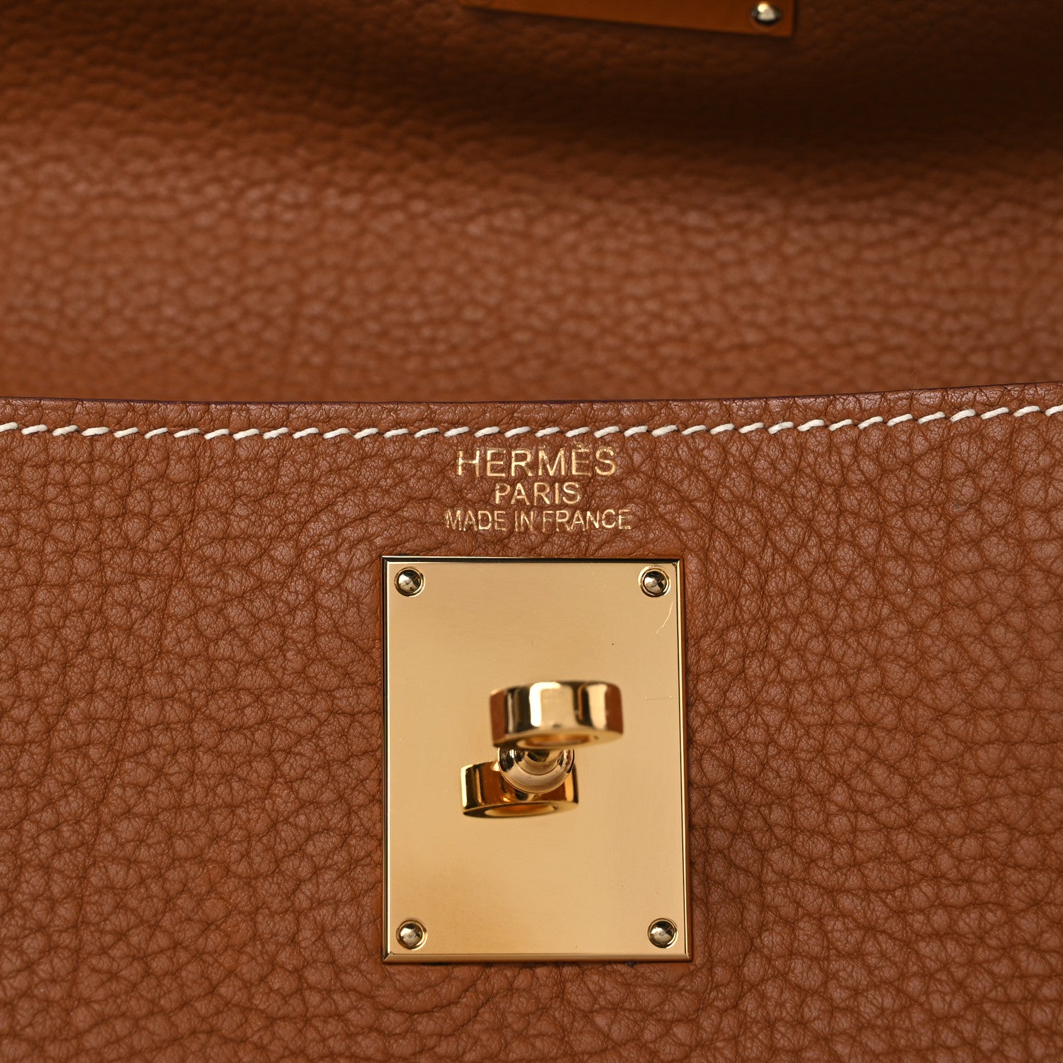 Hermes Taurillon Clemence Shoulder Kelly 42 Gold 6 of 12