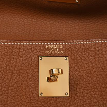 Hermes Taurillon Clemence Shoulder Kelly 42 Gold 6 of 12