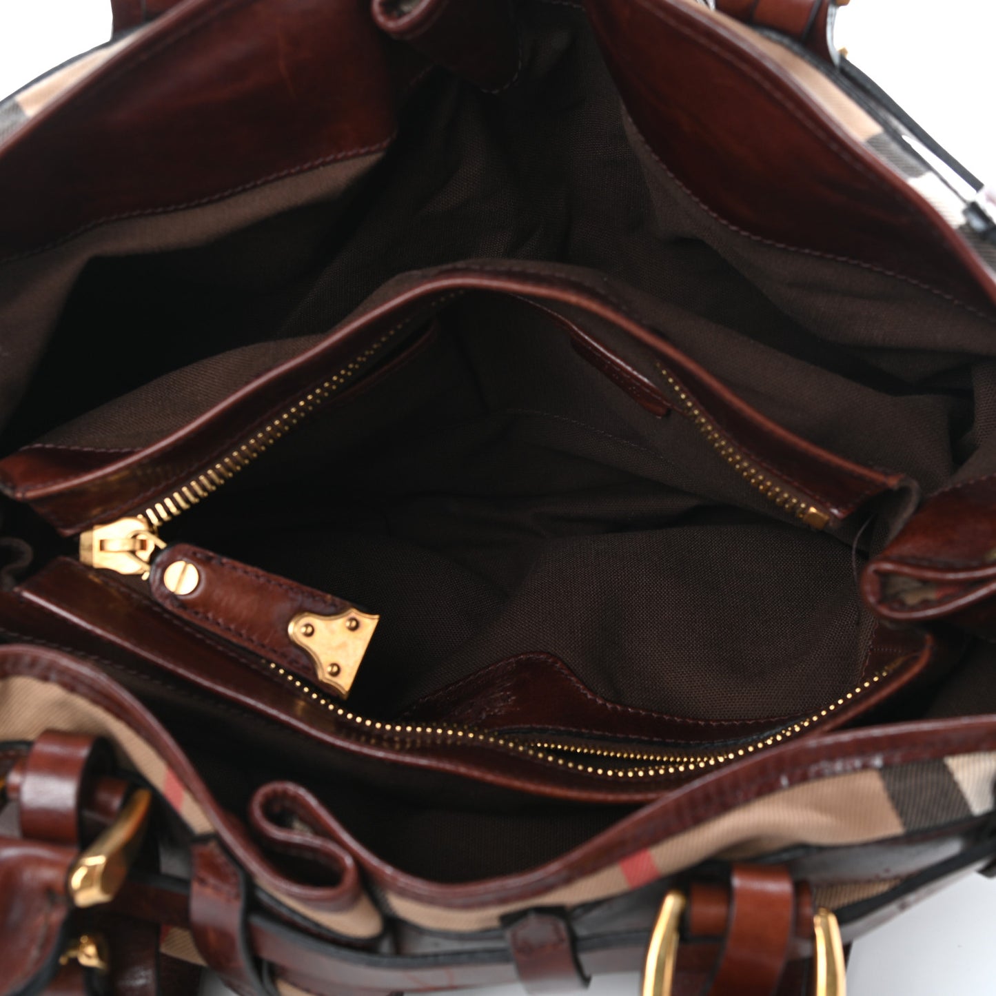 House Check Bridle Calfskin Belted Satchel Brown
