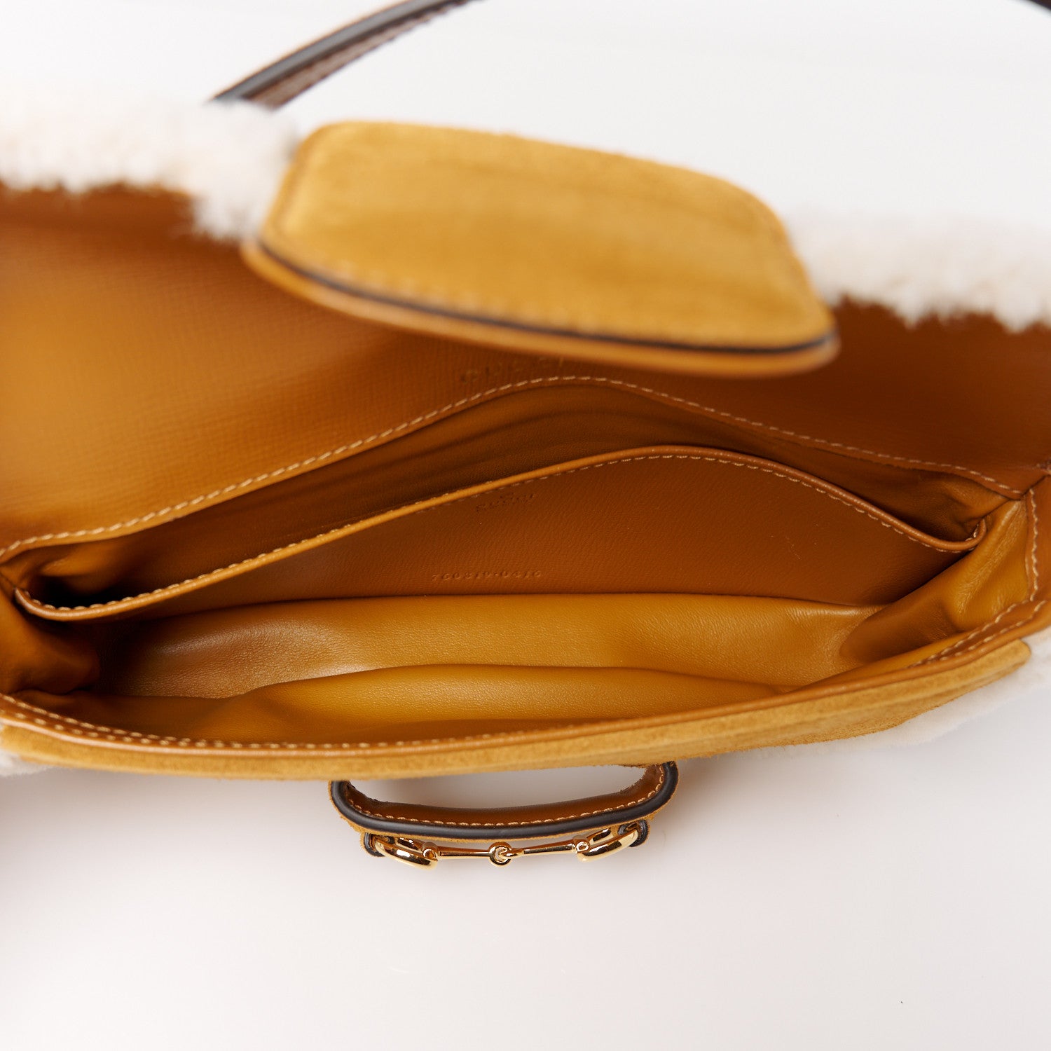 Gucci Suede Shearling Horsebit Mini 1955 Shoulder Bag Honey Beige Milk 6 of 13