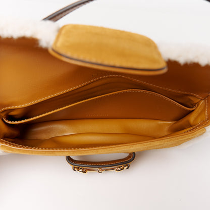 Gucci Suede Shearling Horsebit Mini 1955 Shoulder Bag Honey Beige Milk 6 of 13