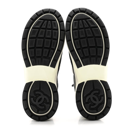 Chanel Fabric Suede Calfskin Mesh Womens CC Sneakers 38.5 Black Dark Grey White Light Grey 5 of 11