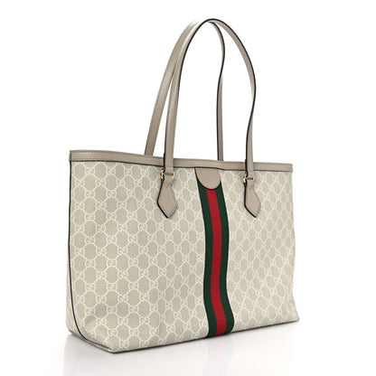 Gucci GG Supreme Monogram Textured Dollar Calfskin Web Medium Ophidia Shopping Tote Beige Mystic White Oatmeal 3 of 9